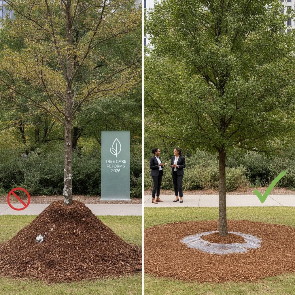 Featured image for Mulch Volcanoes Banned Under New 2026 Tree Care Rules